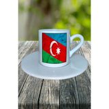 Azerbaycan Ülke Bayrağı Bayrak Baskılı Türk Kahvesi Fincanı Tabaklı Kişiye Özel Model 10