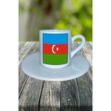 Azerbaycan Ülke Bayrağı Bayrak Baskılı Türk Kahvesi Fincanı Tabaklı Kişiye Özel Model 5