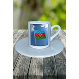 Azerbaycan Ülke Bayrağı Bayrak Baskılı Türk Kahvesi Fincanı Tabaklı Kişiye Özel Model 8
