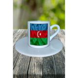Azerbaycan Ülke Bayrağı Bayrak Baskılı Türk Kahvesi Fincanı Tabaklı Kişiye Özel Model 9