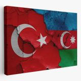 Azerbaycan ve Türk Bayrağı Dekoratif Kanvas Tablo, Duvar Dekoru 6516