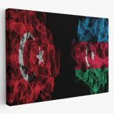 Azerbaycan ve Türk Bayrağı Dekoratif Kanvas Tablo, Duvar Dekoru 6518