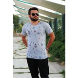 Azıcık Akıllı 20ETSHBCAP Gri Slim Fit Büyük Çapa Desenli Kısa Kollu Erkek T-shirt