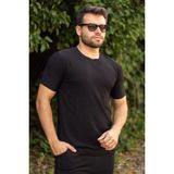 Azıcık Akıllı 23ETSHTARP Siyah Krep Kumaş Rahat Salaş Esnek Bisiklet Yaka Erkek T-Shirt