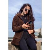 Azıcık Akıllı Kadın Kahve Koyu Mavi Peluş Kalın Fermuarlı Kapüşonlu Cepli Ceket 23KCKTMY50 - 5XL