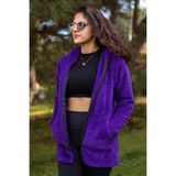 Azıcık Akıllı Kadın Mor Peluş Kalın Fermuarlı Kapüşonlu Cepli Ceket 23KCKTMY50 - 2XL