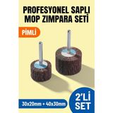 Azimli 30X20 + 40X30 mm Saplı Mop Zımpara Seti 2 Adet Pimli Matkap Ucu Çapak Alma Zımparası