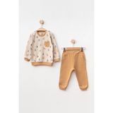 Aziz Bebe Erkek Bebek Geyik Desenli Sweatshirt Pantolon 2 'li Alt Üst Bebek Takımı 3 Ay - 18 Ay - Kahve - 24 - 36 Ay