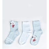 Aziz Bebe Kız Bebek Basic Dikişsiz Soket Çorap 3'lü Set Mavi Eğlenceli Desenler ile Konforlu Kullanım - 4 - 5 Yaş