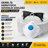 Azm El Aletleri Genel Iş Koruyucu Güvenlik Gözlüğü + Ant Maske Ventilli Partikül Maskesi Koruyucu Set | Şeffaf Lens | Iş Güvenliği Seti - 1 Adet