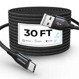 AZPPANXI 30FT USB C Kablosu, Ekstra Uzun USB A'dan USB'ye Tip C Şarj Kablosu Yüksek Sınıf Naylon Örgülü Şarj Kablosu Güvenlik Kamerası/USB-C Telefon/Tablet/PS5/Anahtar için C Tipi Güç Kablosu (Veri Aktarımı