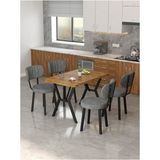 Azra 70 x 110 cm Atlantik Mutfak Masası, Mutfak Masası Takımı, Yemek Masası, 4 Koyu Gri Sandalye - Füme