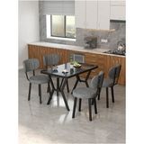 Azra 70 x 110 cm Bendir Mutfak Masası, Mutfak Masası Takımı, Yemek Masası, 4 Koyu Gri Sandalye - Füme