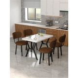Azra 70 x 110 cm Beyaz Mutfak Masası, Mutfak Masası Takımı, Yemek Masası, 4 Kahverengi Sandalye