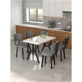 Azra 70 x 110 cm Beyaz Mutfak Masası, Mutfak Masası Takımı, Yemek Masası, 4 Koyu Gri Sandalye - Füme