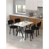 Azra 70 x 110 cm Beyaz Mutfak Masası, Mutfak Masası Takımı, Yemek Masası, 4 Siyah Sandalye