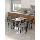 Azra 70 x 110 cm Efes Mutfak Masası, Mutfak Masası Takımı, Yemek Masası, 4 Koyu Gri Sandalye - Füme