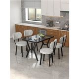 Azra 70X110cm Bendir Mutfak Masası, Mutfak Masası Takımı, Yemek Masası, 4 Açık Gri Sandalye
