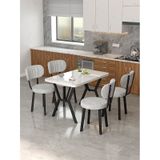 Azra 70x110cm Beyaz Mutfak Masası, Mutfak Masası Takımı, Yemek Masası, 4 Açık Gri Sandalye Açık Gri