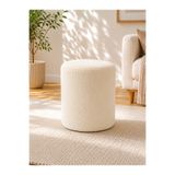 Azra Aksesuar Krem Welsoft Kumaş Puf 40x50 cm Yuvarlak Puf Dekoratif Oturma Pufu Yumuşak Dokulu Modern Puf
