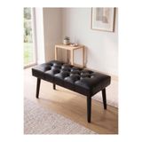 Azra Aksesuar Modern Kapitoneli Siyah Deri Kumaş Bench Puf Oturma Bankı Ahşap Siyah Ayaklı Demonte 90x45