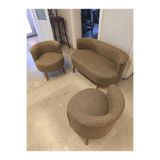 Azra Aksesuar Sydney Çay Seti Koltuk Takımı Keten Kumaş 2+1+1 | Ceviz Ayak | Modern Salon Ofis Takımı | KAHVERENGİ