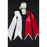 AZRA KINA Kırmızı Beyaz İncili Gelin Damat Takı Kurdelesi(200cm), Beyaz İğnelik, 100 Adet Takı İğnesi, Kına Gecesi Seti