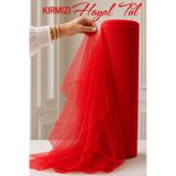 AZRA KINA Kırmızı Hayal Süsleme Tülü, 1 METRE, Nişan Tülü Bohça Tülü, Gelin Damat Düğün Konvoy Kapı Valiz Süsleme, Hayal Tül, Hediye Süsü, 100 cm