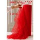 AZRA KINA Kırmızı Hayal Süsleme Tülü, 3 METRE, Nişan Tülü Bohça Tülü, Gelin Damat Düğün Konvoy Kapı Valiz Süsleme, Hayal Tül, Hediye Süsü, 300 cm