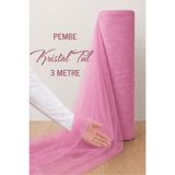 AZRA KINA Pembe Süsleme Tülü, 3 METRE, Nişan Tülü Bohça Tülü, Gelin Damat Düğün Konvoy Kapı Valiz Süsleme, Kristal Tül, Hediye Süsü, 300 cm