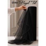 AZRA KINA Siyah Hayal Süsleme Tülü, 1 METRE, Nişan Tülü Bohça Tülü, Gelin Damat Düğün Konvoy Kapı Valiz Süsleme, Hayal Tül, Hediye Süsü, 100 cm