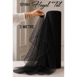 AZRA KINA Siyah Hayal Süsleme Tülü, 3 METRE, Nişan Tülü Bohça Tülü, Gelin Damat Düğün Konvoy Kapı Valiz Süsleme, Hayal Tül, Hediye Süsü, 300 cm