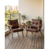 Azra Mobilya Acı Kahve Venedik Model 2 Adet Balkon Berjer Takımı Cappucino Metal Iskelet Deri Kumaş Modern Bahçe Teras Koltuğu - Acı Kahverengi