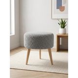 Azra Mobilya Açık Gri Welsoft Kumaş Yuvarlak Puf Ahşap Ayaklı Demonte Modern Puf Tabure 40X42 cm - 40 cm çap
