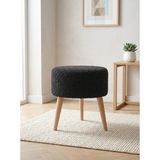 Azra Mobilya Antrasit Welsoft Kumaş Yuvarlak Puf Ahşap Ayaklı Demonte Modern Puf Tabure 40X42 cm - 40 cm çap