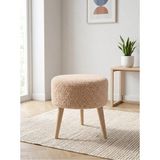 Azra Mobilya Cappucino Welsoft Kumaş Yuvarlak Puf Ahşap Ayaklı Demonte Modern Puf Tabure 40X42 cm - 40 cm çap - Cappuccino