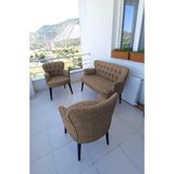 Azra Mobilya Çay Seti Koltuk Takımı - Keten Kumaş - Ahşap Ayak - Balkon Mobilyası- Kahverengi KAHVERENGİ