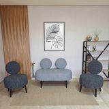 Azra Mobilya Dünya 2+1+1 Buklet Kumaş Balkon Ofis Iş Yeri Çay Seti Koltuk Bekleme Takımı - Ahşap Ayak - Gri Siyah - Gri - Siyah
