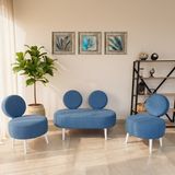 Azra Mobilya Dünya 2+1+1 Buklet Kumaş Balkon Ofis Iş Yeri Çay Seti Koltuk Bekleme Takımı - Ahşap Ayak - Mavi