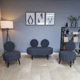 Azra Mobilya Dünya 2+1+1 Buklet Kumaş Balkon Ofis Iş Yeri Çay Seti Koltuk Bekleme Takımı - Ahşap Ayak - Siyah