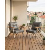 Azra Mobilya Gri Venedik Model 2 Adet Balkon Berjer Takımı Cappucino Metal Iskelet Deri Kumaş Modern Bahçe Teras Koltuğu