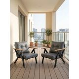 Azra Mobilya Gri Venedik Model 2 Adet Balkon Berjer Takımı Siyah Metal Iskelet Deri Kumaş Modern Bahçe Teras Koltuğu