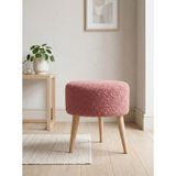 Azra Mobilya Gül Kurusu Welsoft Kumaş Yuvarlak Puf Ahşap Ayaklı Demonte Modern Puf Tabure 40X42 cm - 40 cm çap - Gülkurusu