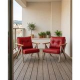 Azra Mobilya Kırmızı Venedik Model 2 Adet Balkon Berjer Takımı Cappucino Metal Iskelet Deri Kumaş Modern Bahçe Teras Koltuğu
