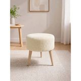 Azra Mobilya Krem Welsoft Kumaş Yuvarlak Puf Ahşap Ayaklı Demonte Modern Puf Tabure 40X42 cm - 40 cm çap
