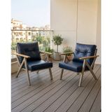 Azra Mobilya Lacivert Venedik Model 2 Adet Balkon Berjer Takımı Cappucino Metal Iskelet Deri Kumaş Modern Bahçe Teras Koltuğu