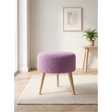 Azra Mobilya Lila Welsoft Kumaş Yuvarlak Puf Ahşap Ayaklı Demonte Modern Puf Tabure 40X42 cm - 40 cm çap