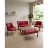 Azra Mobilya Milano 2+1+1+Sehpa+Bench Deri Çay Seti Koltuk Takımı Ofis Bekleme Takımı Ahşap Ayaklı - Kırmızı