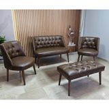 Azra Mobilya Milano Çay Seti Koltuk Takımı - Ofis Takımı - Deri Kumaş - 2+1+1+Bench - Acı Kahve - Acı Kahverengi