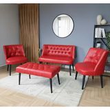 Azra Mobilya Milano Çay Seti Koltuk Takımı - Ofis Takımı - Deri Kumaş - 2+1+1+Bench - Kırmızı